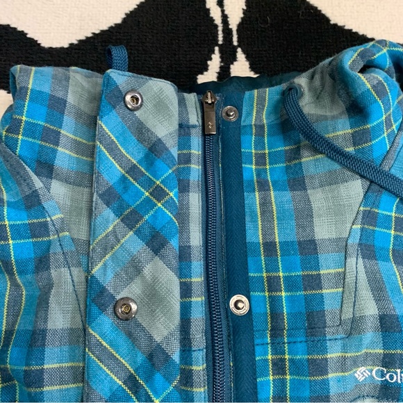 Columbia Omni-Shield Blue Plaid Wool Blend Hooded Coat Size XL - Picture 5 of 11